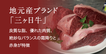 地元産ブランド 「三ヶ日牛」良質な脂、優れた肉質、 絶妙なバランスの霜降りと 赤身が特徴